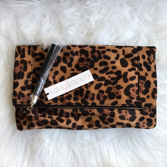 sole society leopard clutch